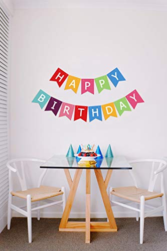 Silvima Ready to Hang Happy Birthday Banner Bunting | Pre-Strung Multiple Color Bday Sign, Colorful Party Decoration