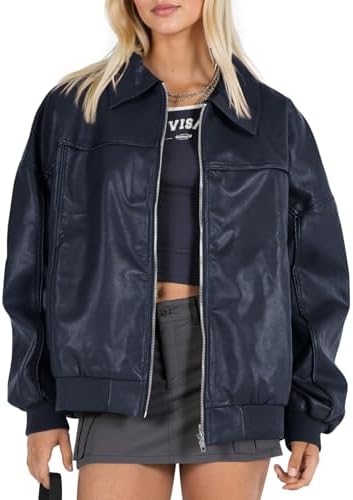 Aelfric Eden Womens Leather Jacket Oversized Y2k Faux Motorcycle