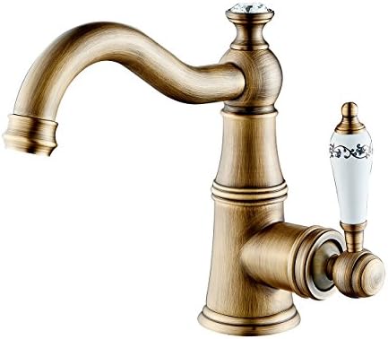 Fapully Touch on Bathroom Sink Faucet,Solid Brass Construction Single Handle Single Hole Swivel Spout Vanity Faucet,Antique Brass