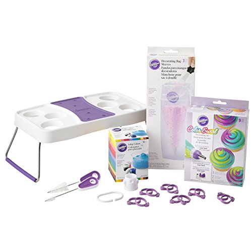 Wilton Color Swirl Cupcake Decorating Supplies Kit, 19-Piece - Color Swirl Three-Color Coupler, Gel-Based Food Colors, Decorating Bag Holder, Icing Bag Ties, Bag Cutter and Brush Set
