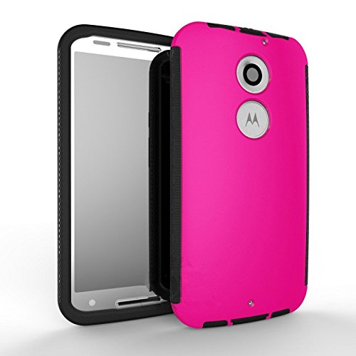 MOTO X2 Case,AnyShock Durable Full Body Protection Hybrid Case With Built-In Screen Protector for Motorola MOTO X (2nd Generation) (Hot-pink)