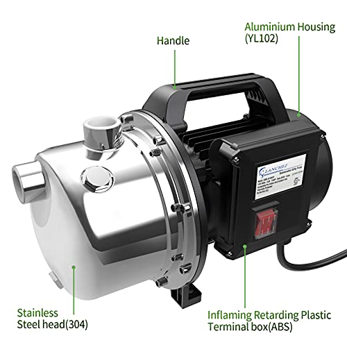 Lanchez 1 HP Shallow Well Pump，Garden Pump, Portable Stainless Steel