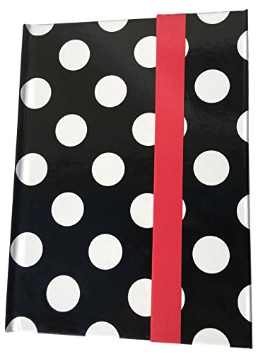 Journal Diary with Magnetic Closure Classic Black White Polk-a-Dot with Red Stripe