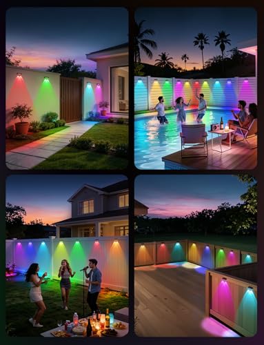 nibuuecer Solar Fence Lights Outdoor, 8 Pack Color-Changing Garden Lights Solar Powered IP65 Waterproof with 9 Colors & 11 Lighting Modes, Dusk to Dawn Solar Wall Lights for Fence, Patio, Deck Decor
