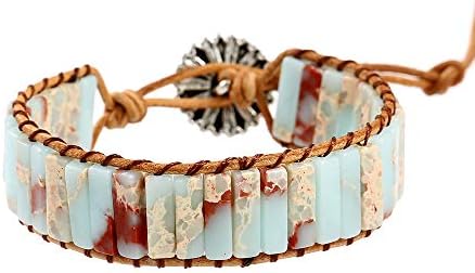 IUNIQUEEN Genuine Leather Natural Stone 1 wrap Bead Adjustable Girl Bracelet Collection