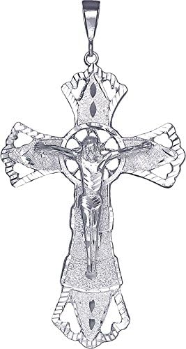 eJewelryPlus Huge Heavy Sterling Silver Cross with Jesus Pendant Necklace 5 Inches 36 Grams (Without Chain)