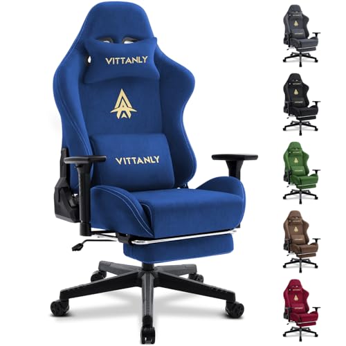 Vittanly Luxuriöser Wildlederimitat Gaming Stuhl, Bürostuhl, Blau