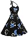 DRESSTELLS Vintage 1950s Rockabilly Polka Dots Audrey Dress Retro Cocktail Dress Blue Flower 3XL