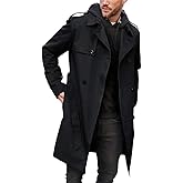 Gafeng Men's Trench Coat Slim fit Double Breasted Belted Windbreaker Lapel Long Jacket Casual Windproof Overcoat