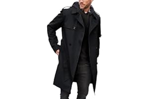 Gafeng Men's Trench Coat Slim fit Double Breasted Belted Windbreaker Lapel Long Jacket Casual Windproof Overcoat