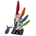 ZenWare 6 Piece Multi Color Ceramic Cutlery Kitchen Knives with Fruit Peeler and Knife Stand