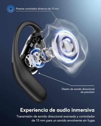 Pviwzux AI Auriculares Traductor en Tiempo Real, 8 Modos Traducción con 198 Idiomas, 3 en 1 Auriculares Traductores de Idiomas, 60H Cascos Oreja Abierta Bluetooth 6.1 para Viajes, Reuniones Negro