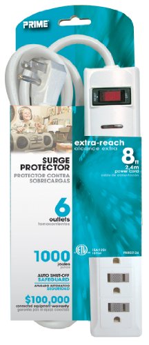 Prime Wire and Cable PB802126 6-Outlet 1000-Joule Surge Protector with 8-Foot Cord