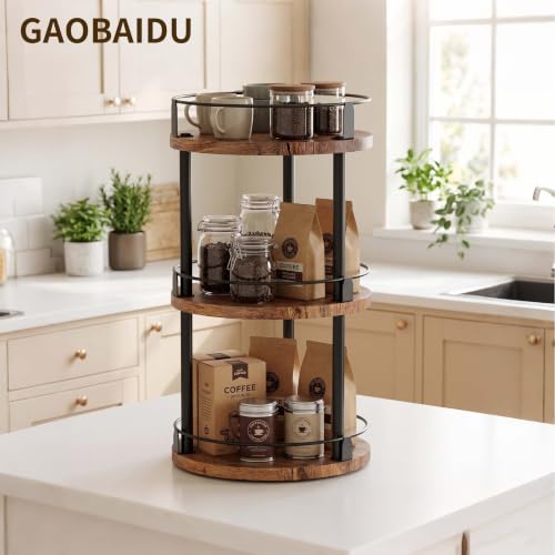 3 Tier Spice Rack Organizer - Kitchen Countertop Pantry Bathroom Vanity Shelf - 26 x 26 x 45 cm (Rustic Brown)
