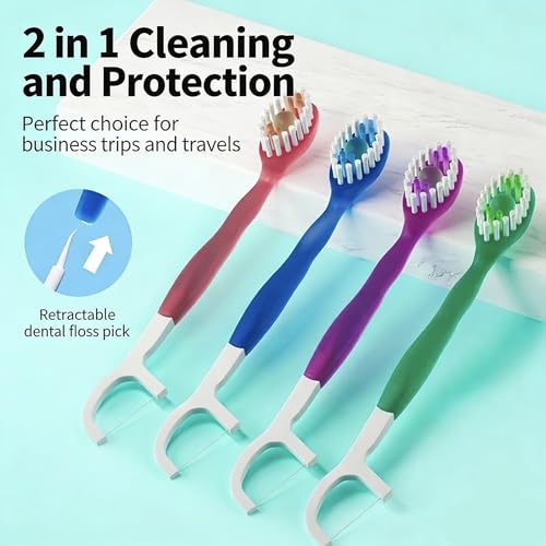 Travel Toothbrush with Mint Toothpaste, 5 in 1 Portable with Toothpaste Floss, Pick, Tongue Scraper Individually Wrapped, Travel Set (Mix, 26 Pcs)