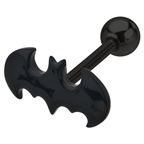 Licensed DC Comics 316L Titanium Plated Batman Black Logo Dangle 18g 5/16" Cartilage Earring (with Gift Box)