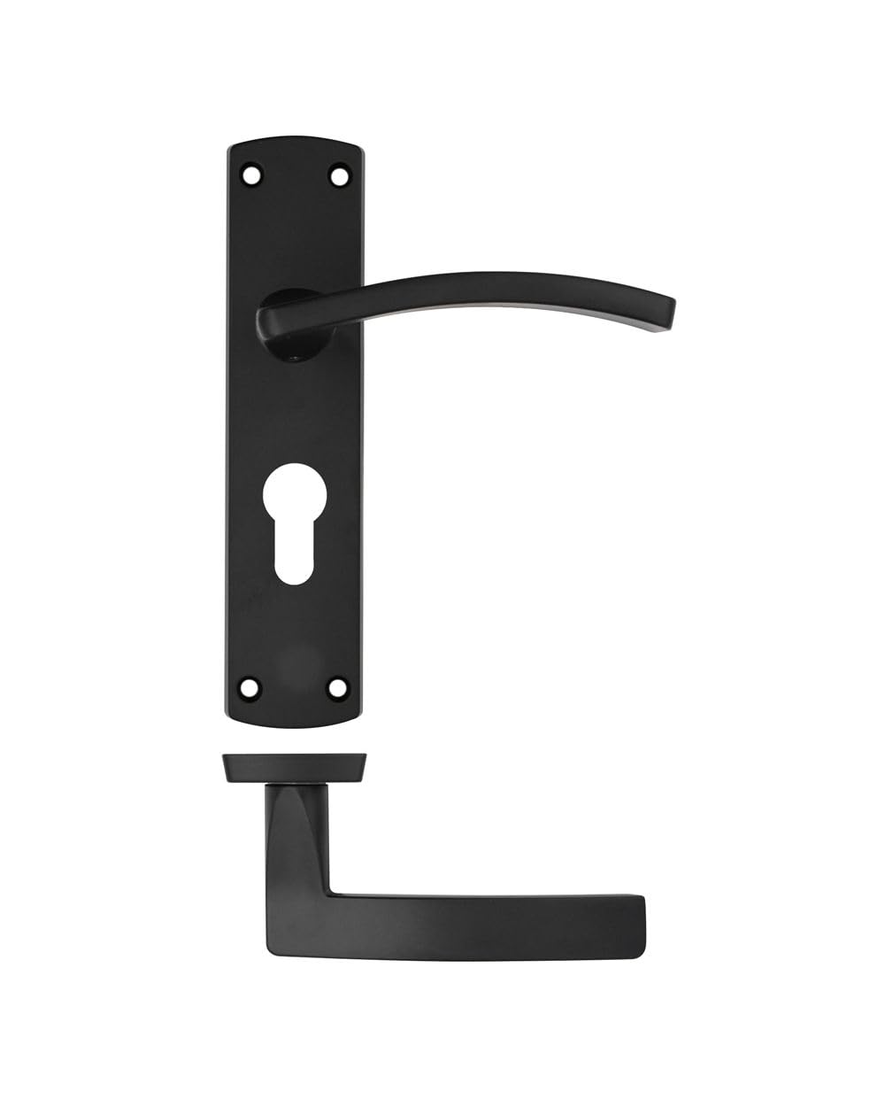 Stanza Toledo Door Handles Aluminum Modern Door Lever on Euro Lock Backplate, Matt Black (18cm x 4cm)