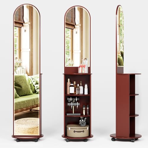 Photo 1 of **NON-REFUNDABLE** (PARTS)  JUSCHIPEXL Double Sided Full Length Mirror on Rolling Wheels, Arched Full Length Mirror 3-Tier Rear Storage, Full Length Mirror with Stand, Floor Length Mirror for Bedroom Living Room Dressing Room.