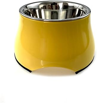 SHOWHASH Premium Elevated Dog and Cat Pet Feeder Classic Removable Stainless Steel Pet Food and Water Bowl (Yellow)