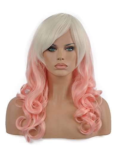 Diy-Wig Natural Ombre Wig White to Pink Long Curly Cosplay Costume Wig