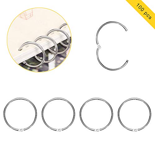 Huture 100PCS Multipurpose Book Binder Rings Smart Iron Nickel Plated Loose Leaf Rings 20mm Ring Size Used as Index Cards and Craft Scrapbook Album Rings for Home School Office, Sliver