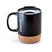 CorkMug: Matte Black Ceramic Mug (12 Ounce) with Built-in Cork Coaster and Splash-free Lid and Handle for Cup of Coffee and Tea, Personalize with Chalk