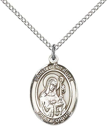 F A Dumont Church Supplies Sterling Silver St. Gertrude of Nivelles Pendant with 18" Stainless Steel Lite Curb Chain. Patron Saint of Accommodations/Cats