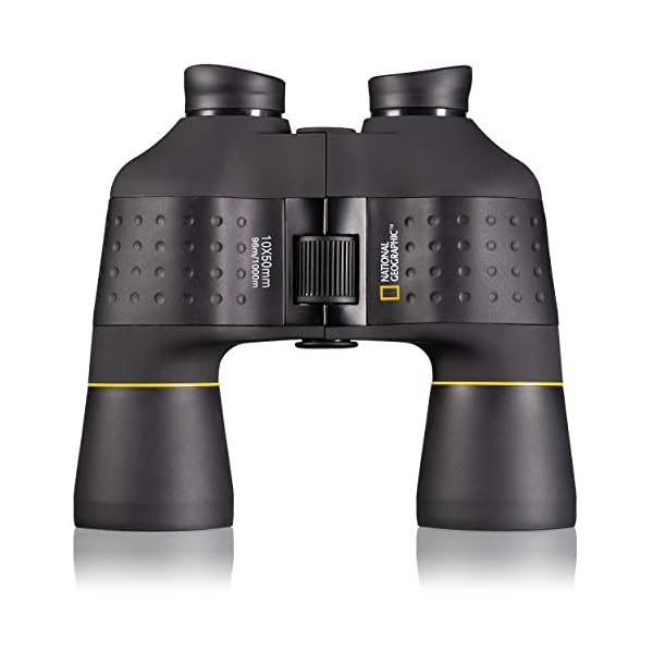 National Geographic Fernglas 10x50 Porro mit Mitteltriebfokussierung, robuster Gummiarmierung und Stativanschlussgewinde inklusive Transporttasche – Bild 3