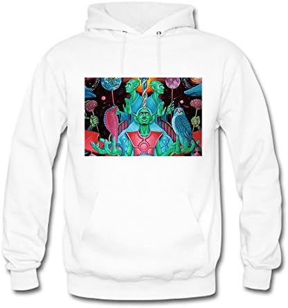 Mens Hoodie Sweatshirt Fashion Print Green Alien Cool Graphics Casual Long Sleeve Hooded Pullover Sweatshirt Tops White M