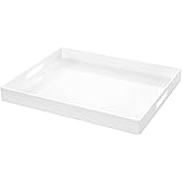 White Rectangular 16x20 Inches Acrylic Ottoman Tray Decorative Serving Tray with Cutout Handles Organizer Tray on Coffee Table Countertop Big Breakfast Bed Tray Living Room Appetizer Serving Food