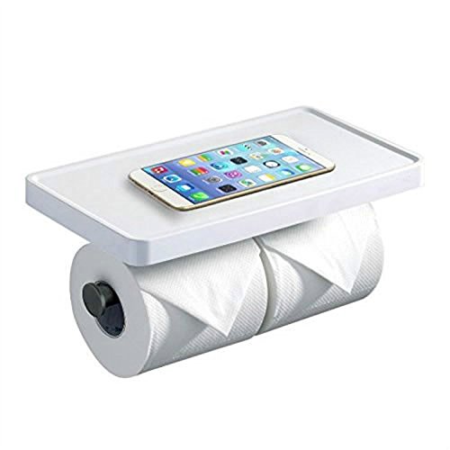 Votamuta Wall Mounted Stainless Steel Double Toilet Tissue Holder Bathroom Shelves , White Painting