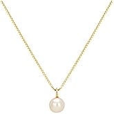 Trendlooks Single Pearl Necklace Freshwater Pearl Pendant 925 Sterling Silver with 14K Gold Necklaces Gift for Women