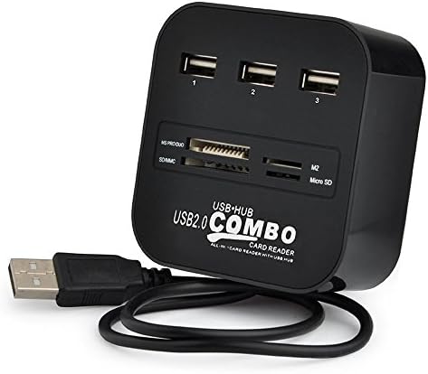 Multi-In-1 Card Reader and 3 Ports Usb Hub, Feovino External Multi Memory Card Reader for MS/MS PRO Duo, SD/MMC, M2, Micro SD/TF (Black)