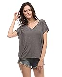 Women's Oversize Solid Plain V-neck T Shirt Tops Short Sleeve (Small, Charcoal)