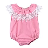 Baby Pink Summer Romper Bodysuit Outfit One-Piece Onesie Lotus Leaf Playsuit (12~18months, Pink)