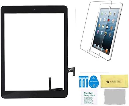 Wonsain Replacement 9.7" Touch Screen Digitizer Glass for IPAD Air 1st Genreation Home Button and Flex Cable + Original Adhesive +Tempered Glass (Black)