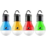 FLY2SKY Tent Lamp Portable LED Tent Light 4 Packs Hurricane Emergency Lights Camping Light Bulbs Camping Tent Lantern Bulb Camping Equipment for Camping Hiking Backpacking Fishing, Battery Powered