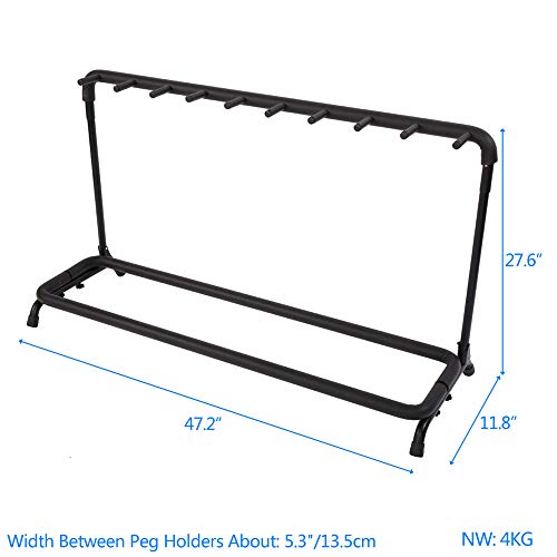 Kuyal Guitar Stand 9 Holder Guitar Display Rack Multi Guitar Storage Padded-Foam Rails- Black (9 Holder)