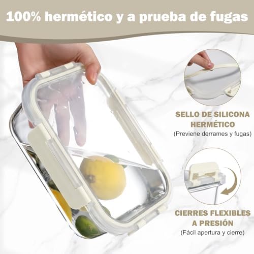 10 Piezas Recipientes de Vidrio con Tapas Herméticas, Reutilizables, Apto para Microondas, Horno, Congelador y Lavavajillas, Sin BPA, Fiambrera Cristal, Blanco