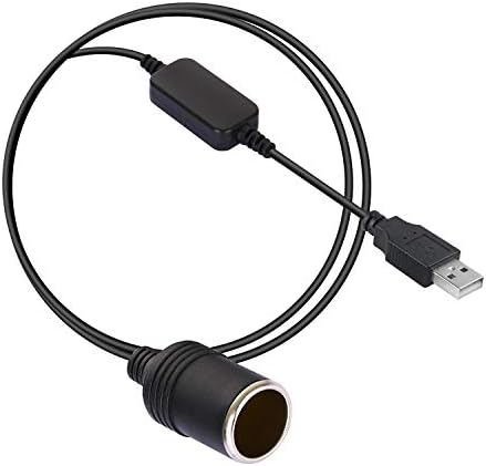 OUOU USB A Male to 12V Car Cigarette Lighter Socket Female Step Up Cable Inverter Converter for Lighters Driving Recorder GPS and More-Black (0.6m/1.96ft)