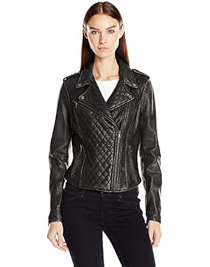Women's Leather Assymetrical Diamond Quilted Motorcycle