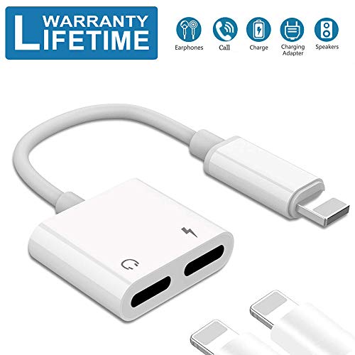 Headphone Adapter for iPhone X Adapter 2 in 1 Earphone Jack Aux Audio Dongle Splitter Cable for iPhone Xs/XR/7/7 Plus/8/8 Plus Accessory Headset Audio & Charger & Call & Sync Support All iOS Systems