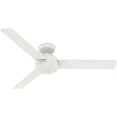 Hunter 52 inch Indoor Ceiling Fan No Light - White Modern Ceiling Fan without Light, 3 Blades, Standard Mount, For Bedroom, L