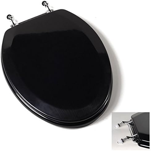 Classy Deluxe Black Elongated Wood Toilet Seat Multi coat high gloss surface finish Adjustable Chrome Hinges Perfect Bowl Fit For All Standard Size Fixtures Great For Your Home Toilet