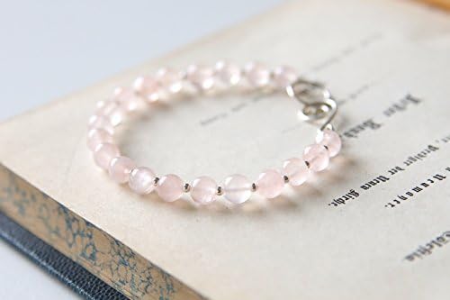 Blush Bracelet - Light Pink Rosequartz Gemstone Beaded Sterling Silver Bracelet, Handmade Jewellery by Ikuri immortelle, FREE SHIPPING