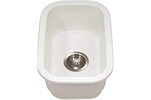 Houzer Platus White Fireclay Kitchen Sink: 13 Inch Undermount Single Bowl Rectangle Sink, Durable & Versatile, Essential for Home & Apartment: PTB-1318 WH