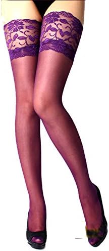 Wien Paris London Women's Lace Thigh High Stockings 25In/65CM Dark Purple