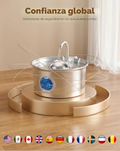 Stainless Steel Cat Fountain: Automatic Cat Drinker – 2.6L Stainless Steel Cat Fountain – Cat Water Dispenser – Pet Water Dispenser – Four Layer Filtration – Hemispherical