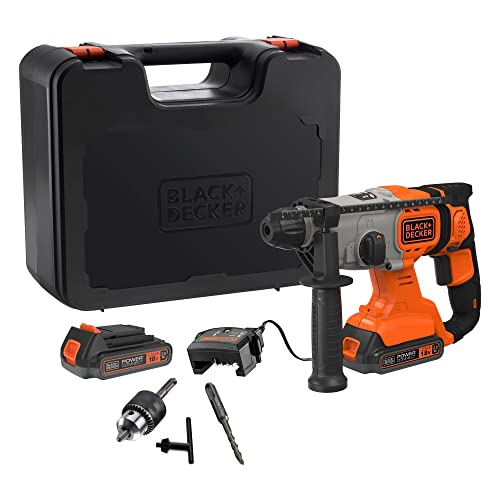 Black+Decker Bcd900E2K-Qw Marteau Perforateur Sds+ 1,2J Sans Fil 18V Avec 2 Batteries 2,5 Ah - Livré En Coffret Avec 2 Batteries 2,5Ah, Chargeur 1A, Adaptateur Mandrin, Et 1 Foret Béton