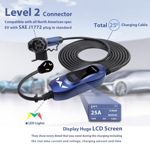 MUSTART Level 2 Portable EV Charger (240 Volt, 25ft Cable, 25 Amp
